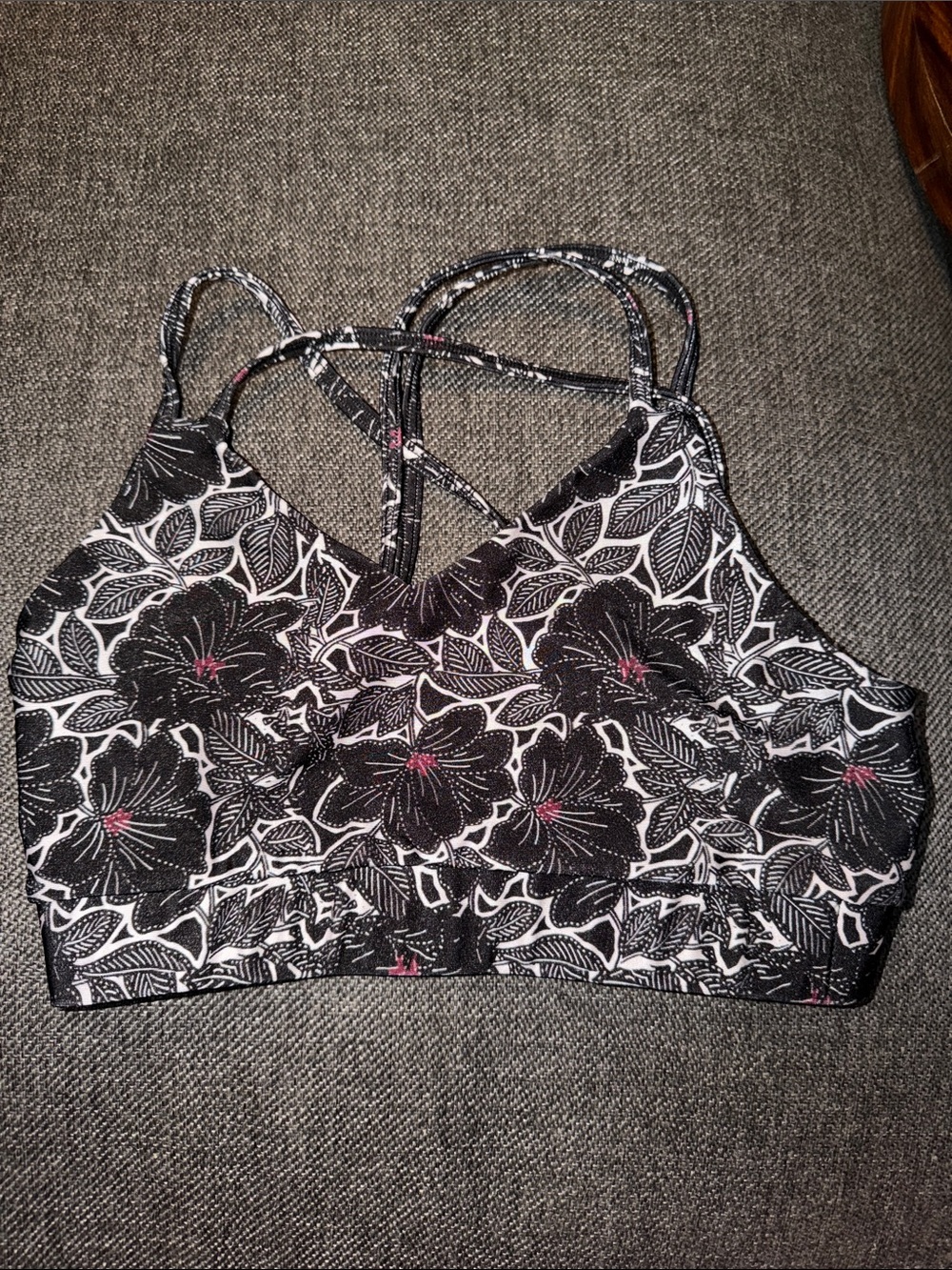 Women’s Black & White Floral Strappy Bralette